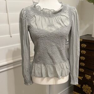 Anthropologie Gray Smocked Blouse